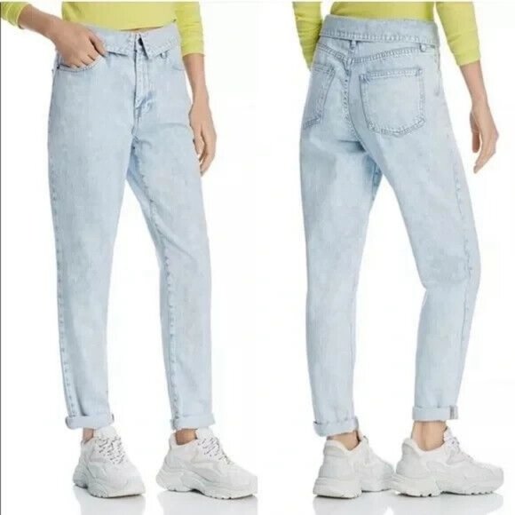 Pistola Fold-over High Rise Jeans Womens sz 30 Relaxed Straight-leg Crush Wash - Picture 2 of 9